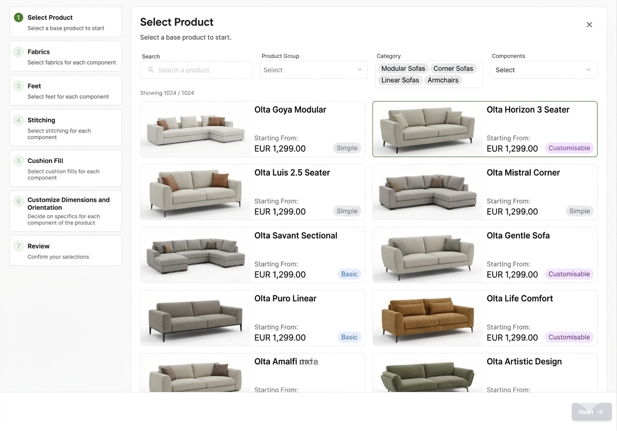 Select product screen